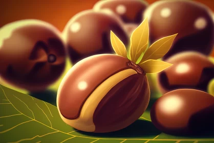 Chocolaty Delight: Nuts on a Leaf Illustration