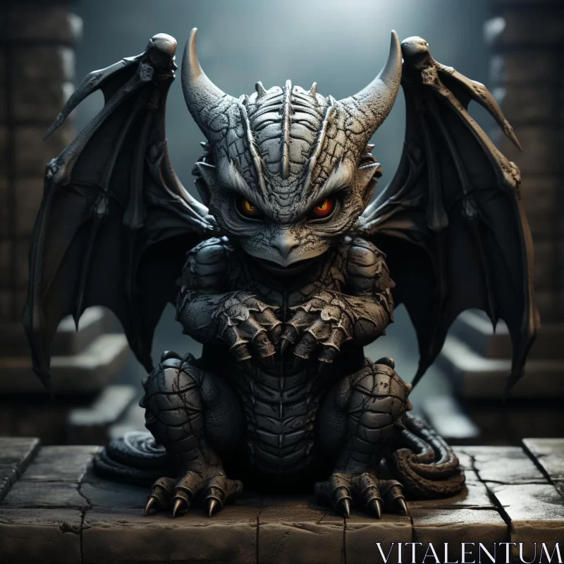 Gothic Style 3D Rendering of Little Dragon AI Image