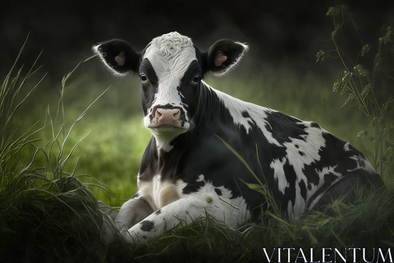 Realistic Portrait of a Cow in Grass - Contest Winner AI Image