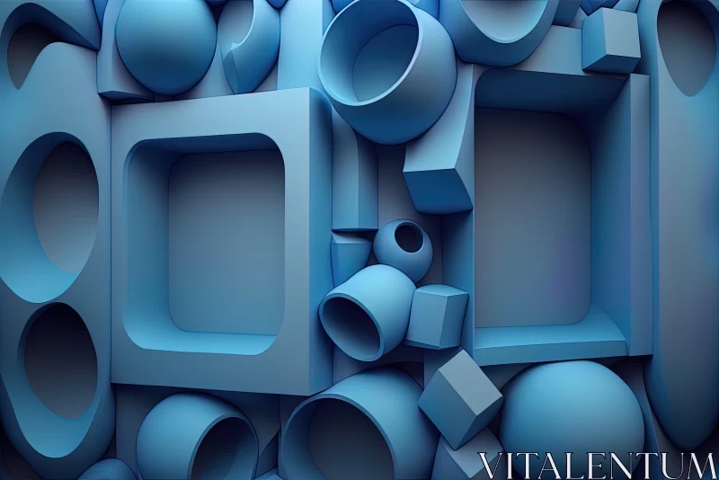 3D Abstract Art of Blue Cubes and Geometric Shapes AI Image
