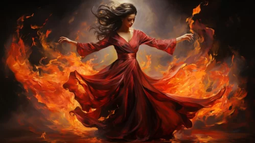 Art of Fire Spirit: Woman in Red Burning Dress