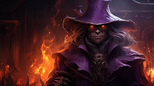 Dark Elf in Purple Hat: Master of Shadows and Flames AI Image