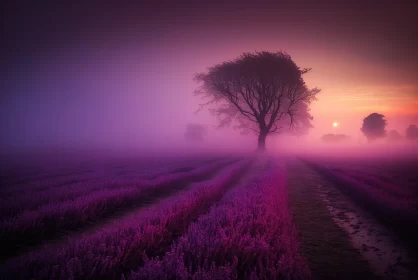 Lavender Field at Foggy Sunrise - A British Landscape