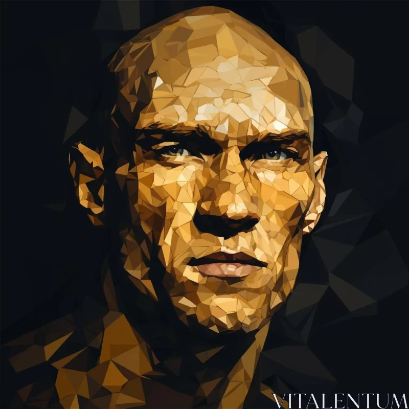 Polygonal Portrait of a Man in Dark Gold and Bronze AI Image
