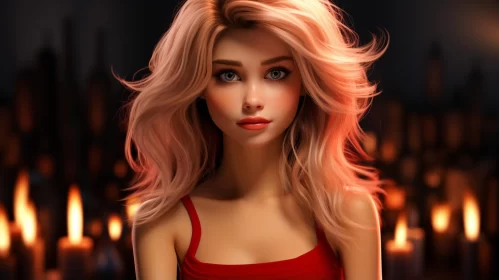 Barbiecore Styled Girl with Pink Hair in Candlelight