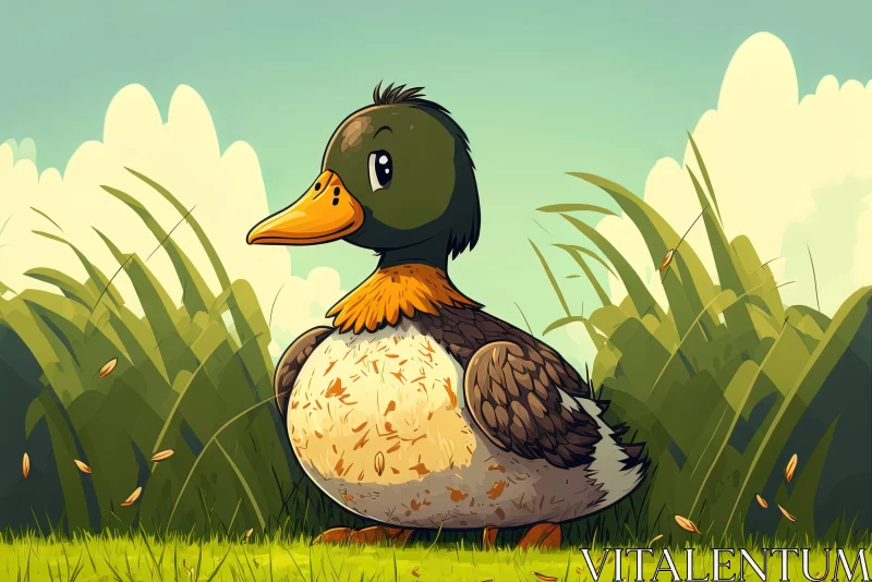 Cartoon Duck in Avacadopunk Style Surrounded by Green Grass AI Image