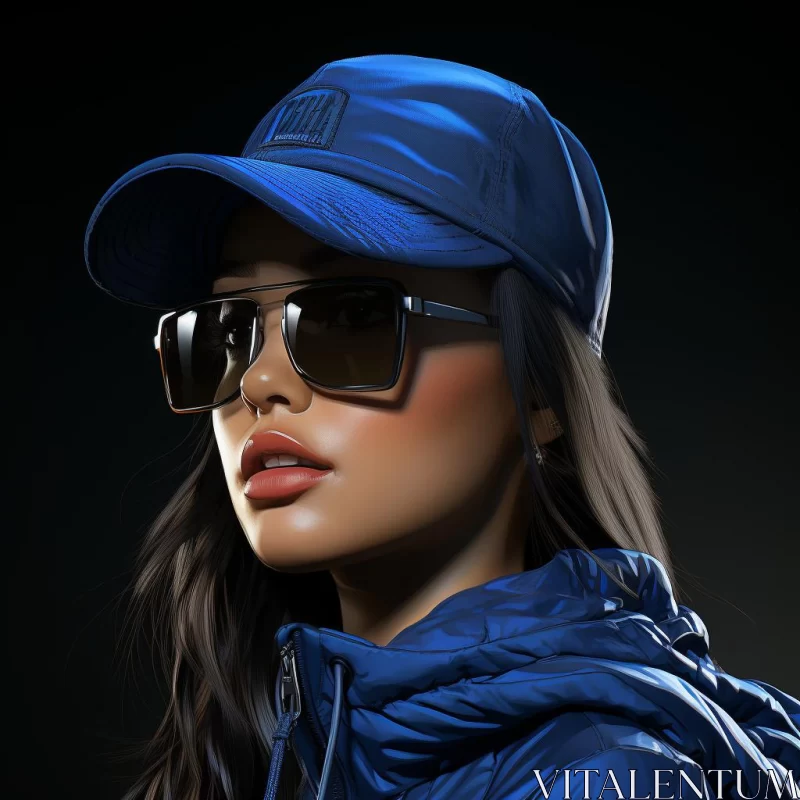 Fashionable Woman in Blue and Sunglasses - 3D Art AI Image