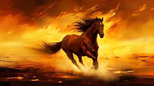 Fiery Galloping Horse - A Dark Amber Digital Painting AI Image
