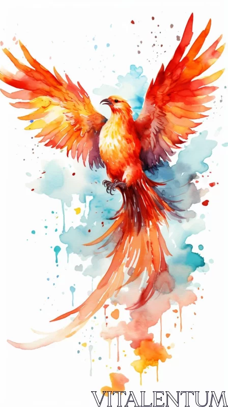 Phoenix Bird Watercolor Painting: Absurdism Meets Aurorapunk AI Image