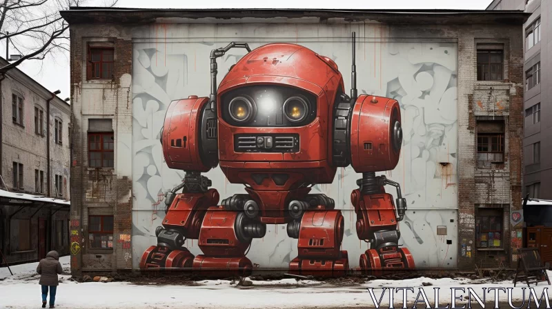 Playful Robot Mural in Cargopunk Style AI Image