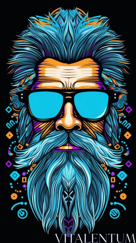 Psychedelic Bearded Man: A Fusion of Graffiti and Aztec Art AI Image