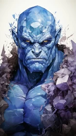 Epic Blue Hulk Portrait in Crystal Art Style AI Image