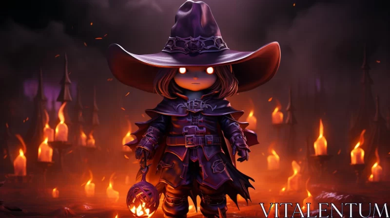 Mysterious Little Witch in Elaborate Costume on Halloween AI Image