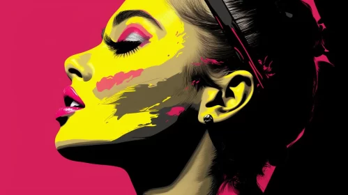 Pop Art-Inspired Woman's Portrait in Yellow and Pink AI Image