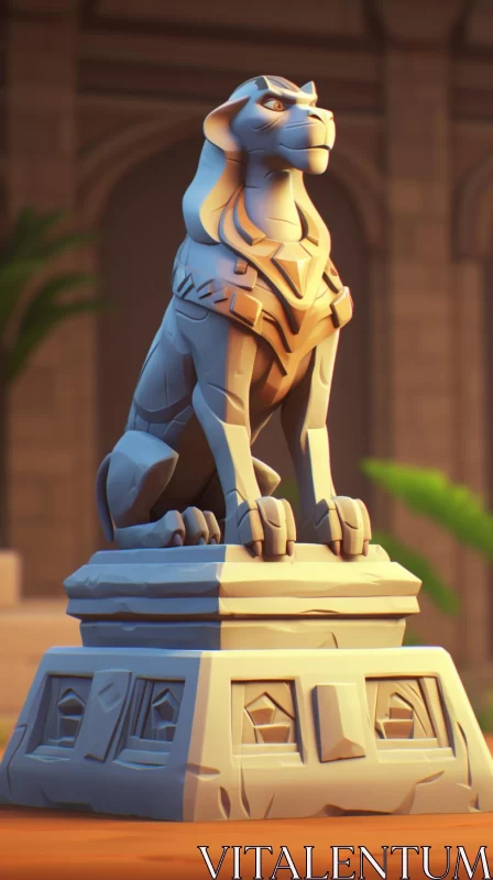 Egyptian Lion Statue: A Minimalist Canine Sculpture in 2D Game Art AI Image