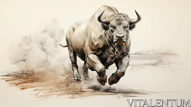 Majestic Bull Illustration in Light Gray and Bronze AI Image