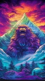 Psychedelic Portrait of a Manticore on a Mountain AI Image