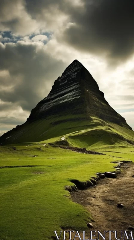 Scenic Iceland Mountain Coast - Verdant Academia in Soft Light AI Image