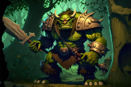 Warcraft Monster in Adventure Setting: A Caricature Illustration