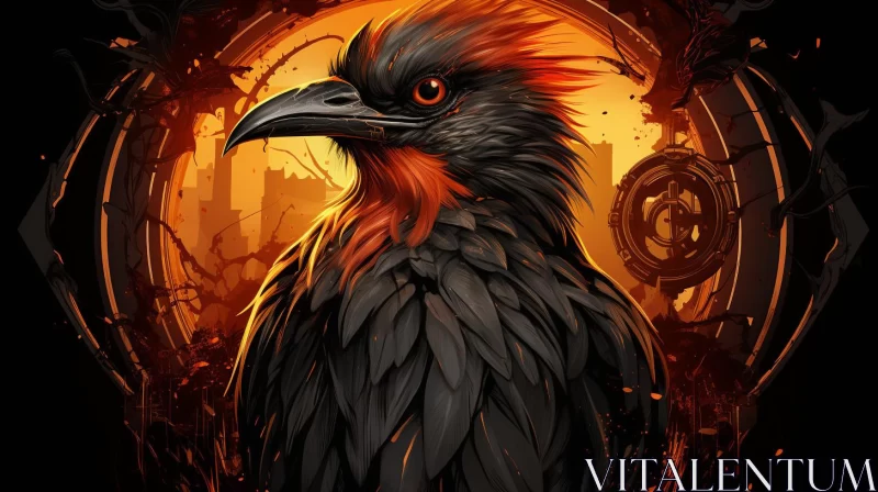 Apocalyptic Vision: Steelpunk Crow Illustration AI Image