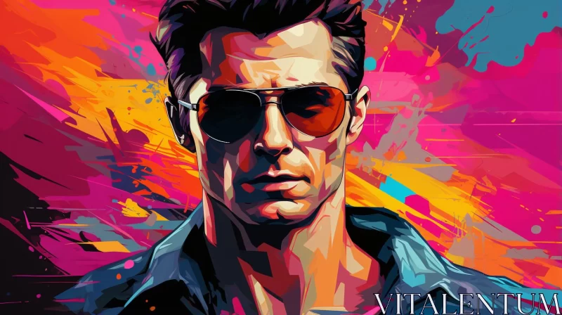Colorful Portrayal of Man with Sunglasses and Cobra Motif AI Image