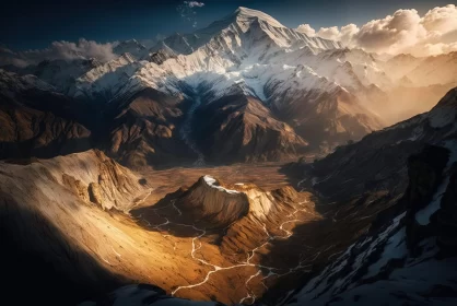 Himalayan Art Inspired Mountain Landscape at Dusk
