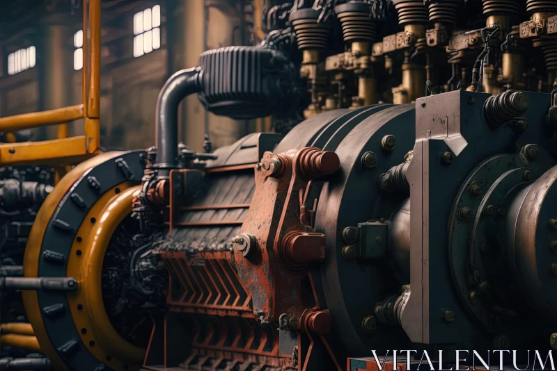 Industrial Gas Engine: A Fusion of Rustic Futurism and Vintage Aesthetics AI Image