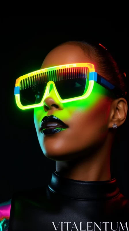 AI ART Neon Fashion: Bold Silhouette of a Woman in Bright Glasses