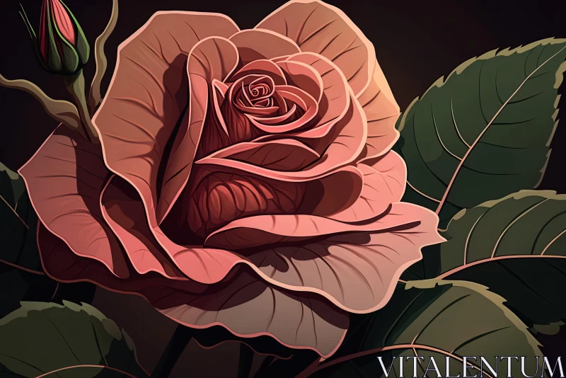 Pink Rose in Bloom: A 2D Game Art Illustration AI Image