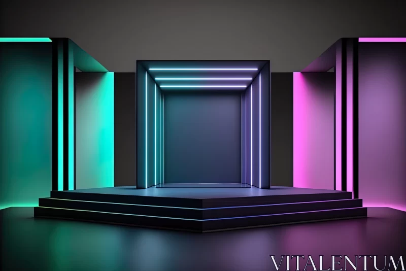 AI ART Futuristic 3D Animated Space Stage with Neon Lights