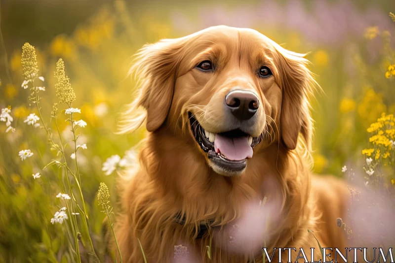 Golden Retriever in Meadow - Oil Painting Portrait AI Image