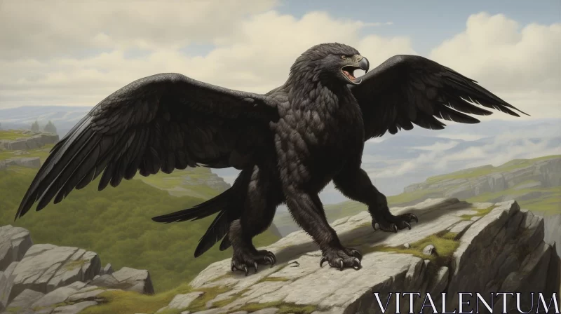 Majestic Eagle on Mountain Top: A Fantastical Black Painting AI Image