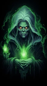 Mystical Green Characters in Macabre Gothic Art AI Image