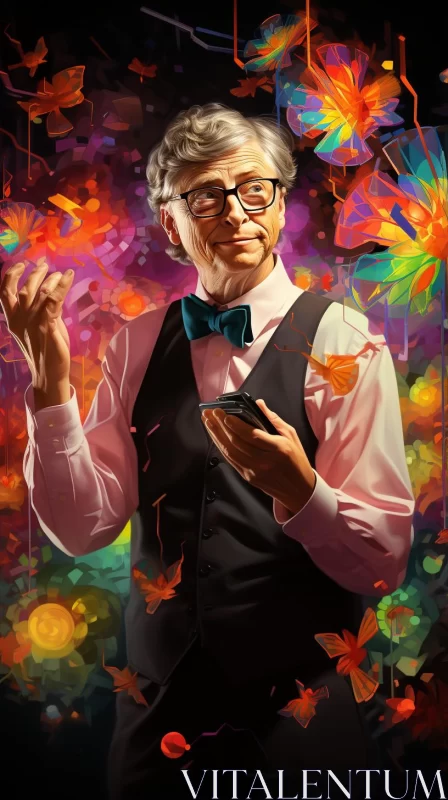 AI ART Psychedelic Digital Art: Bill Gates Portrait