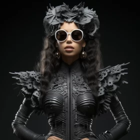 Woman in Afrofuturism Style Black Armor - Intricate and Minimalistic