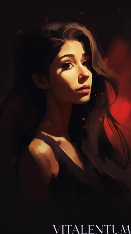 Mysterious Girl Against Dark Background - A Detailed Artistic Portrayal AI Image