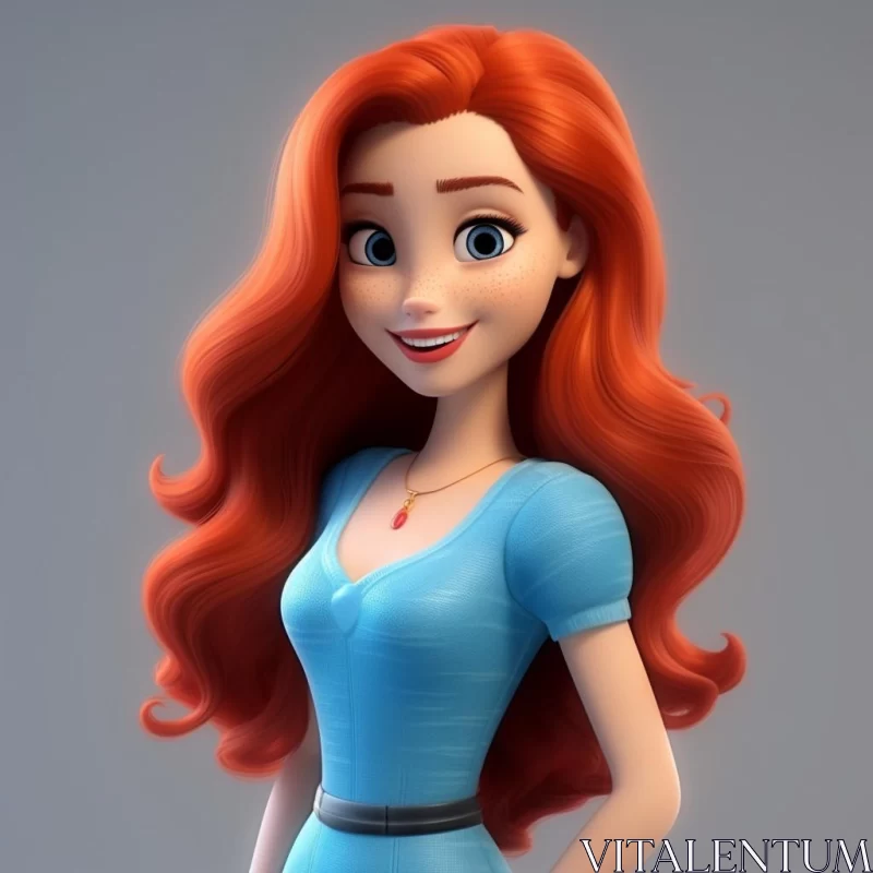 3D Caricature Model of Disney Princess in Blue Dress AI Image