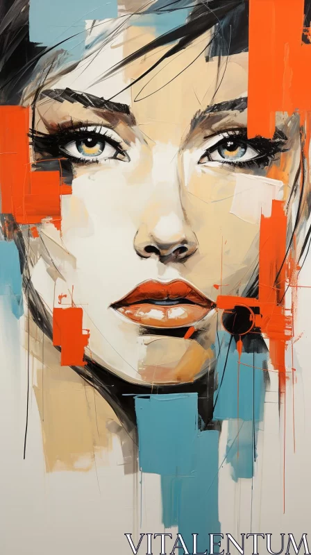 AI ART Abstract Street Art Woman Face in Orange and Azure