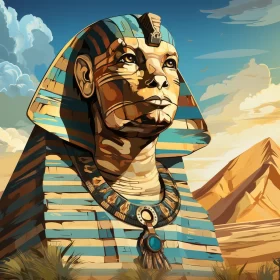 Egyptian Statue and Mountains: Pop Art Illustration AI Image