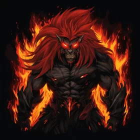 Fiery Demon Illustration in Low Resolution AI Image