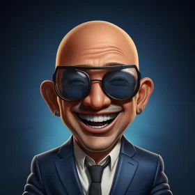 Humorous Caricature of a Suave Character in Sunglasses and Suit