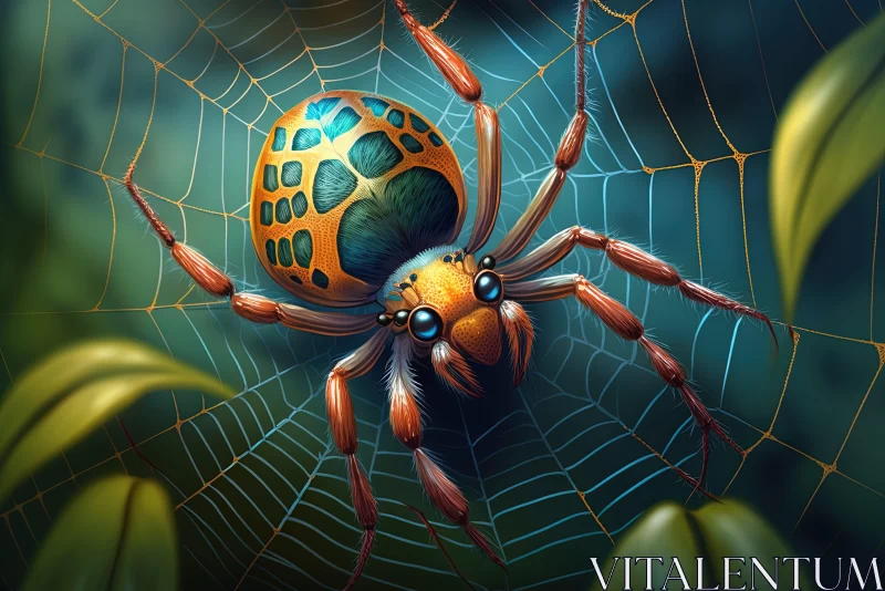 Mysterious Jungle Spider: A Colorful Illustration AI Image