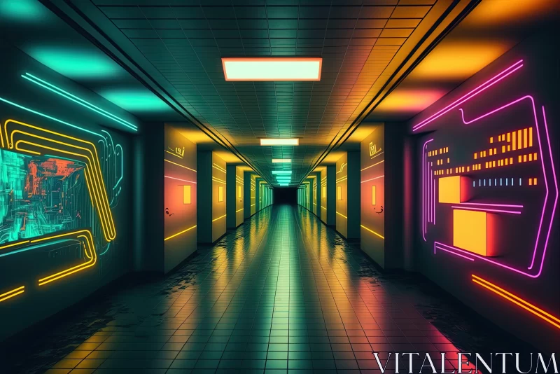 Neon Lit Hallway: A Retro-Style Stimwave Visual AI Image