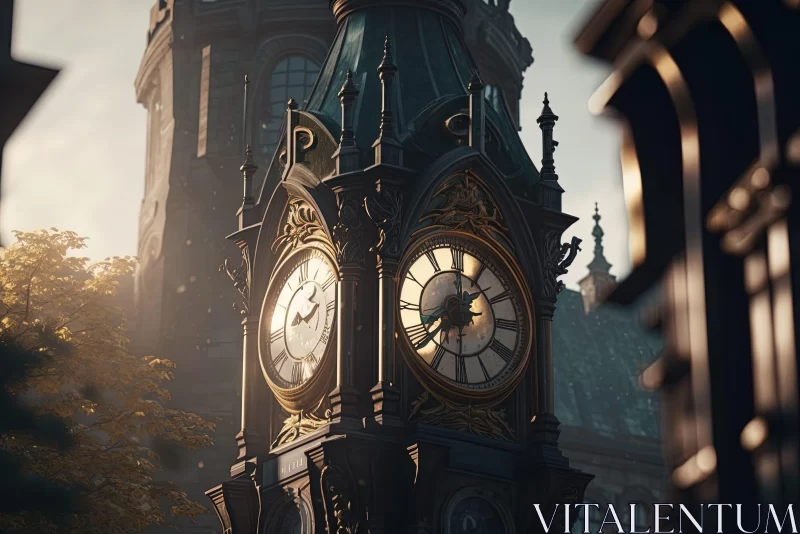 Sublime Rococo-Inspired Clock Tower in City Setting AI Image