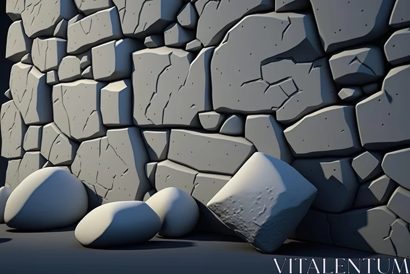 AI ART 3D Model of Stone Wall in Cartoonish Style