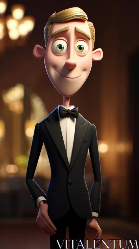 Cartoon Man in Formal Attire: A Charming, Playful, and Optimistic Illustration AI Image
