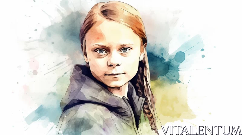 Child's Portrait in Watercolor: A Study in Supernatural Realism AI Image