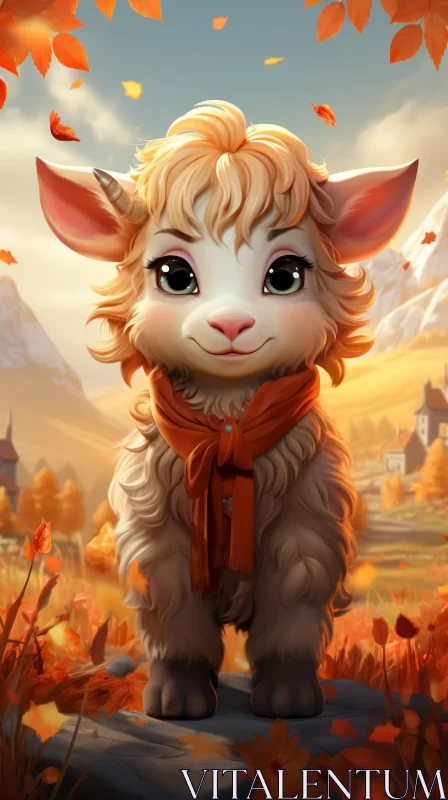 Enchanting Autumn Landscape with Scarfed Sheep Illustration AI Image