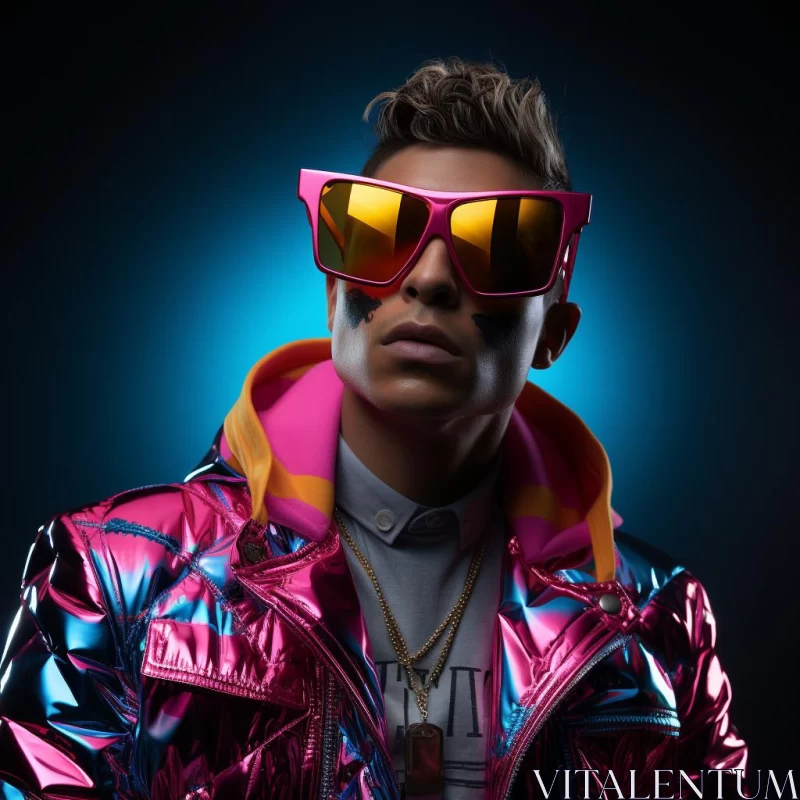 Fashionable Man in Pink Jacket and Sunglasses AI Image