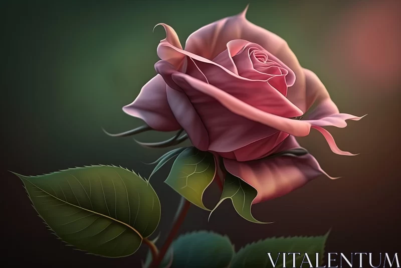 Pink Rose on Dark Background - Romantic Digital Artwork AI Image